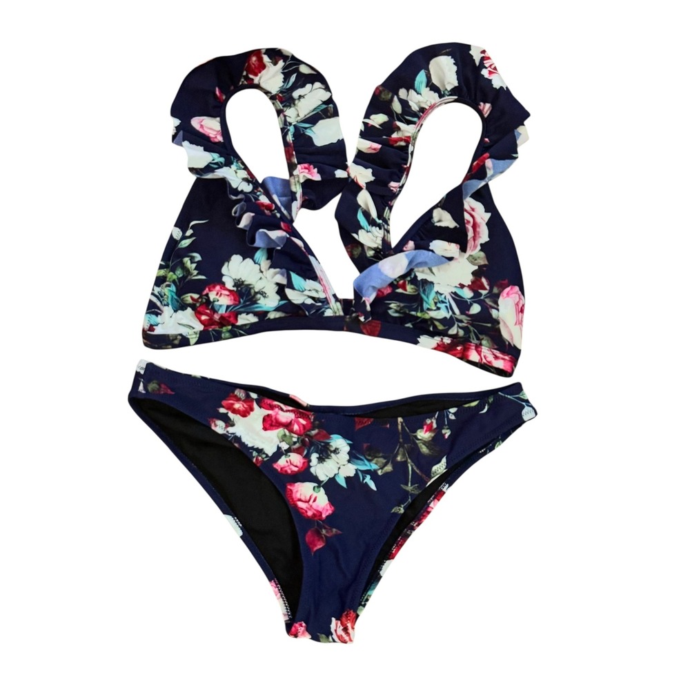 Cupshe‎ Floral Ruffle Bikini Swimsuit Two Piece Bathing Suit Medium